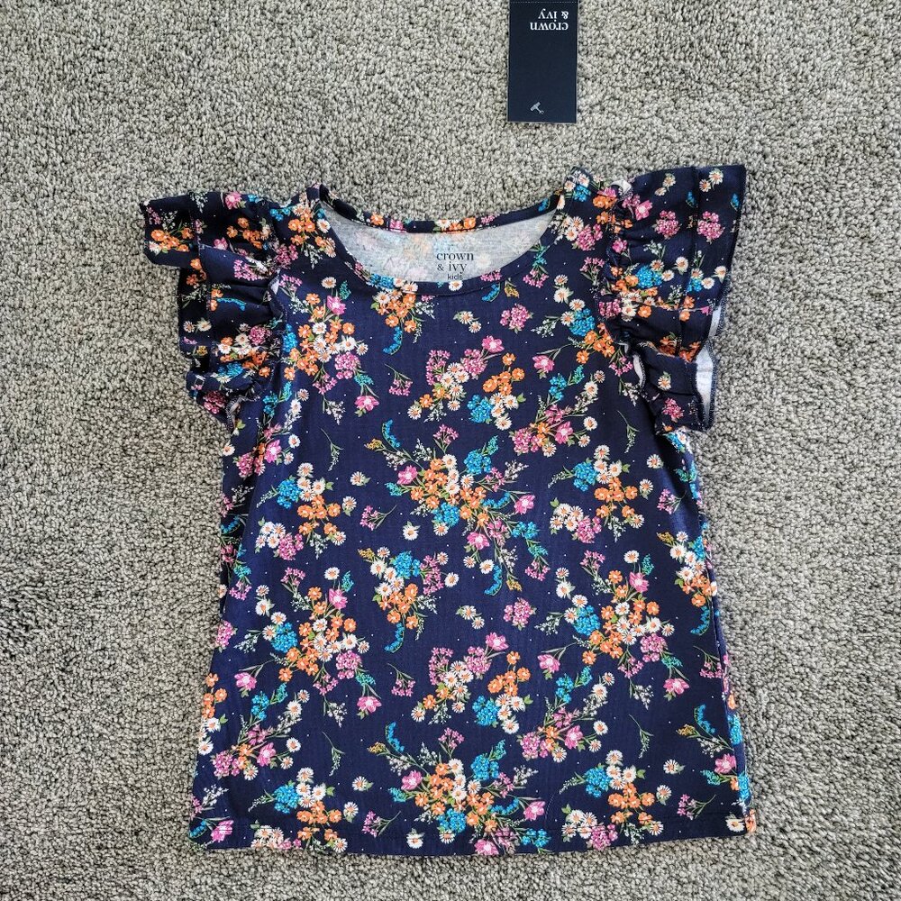 Crown & Ivy Girl's Blue Floral Top NWT Size Small